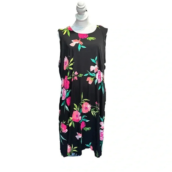 Jessica Howard women's size 16w sleeveless midi black floral dress - Picture 1 of 4